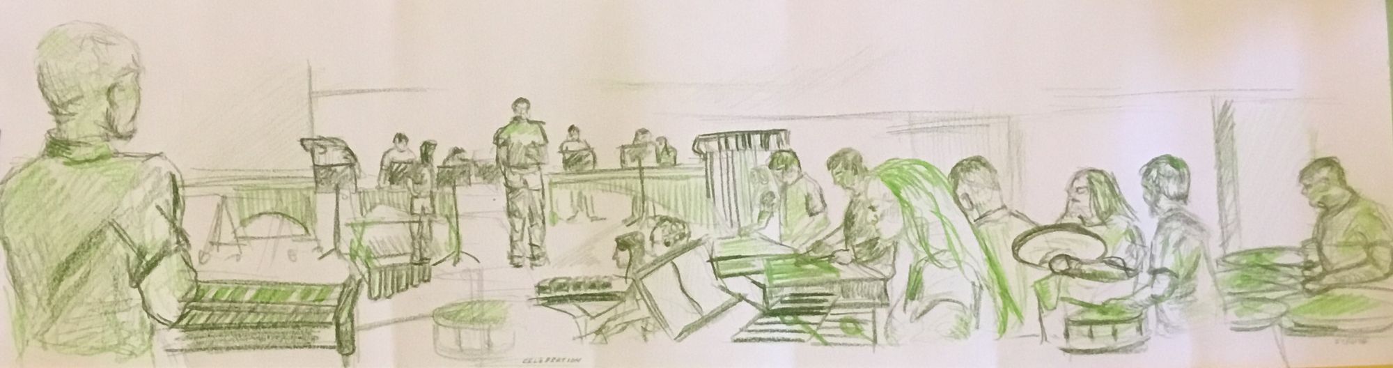 Sketch of a percussion ensemble in performance
