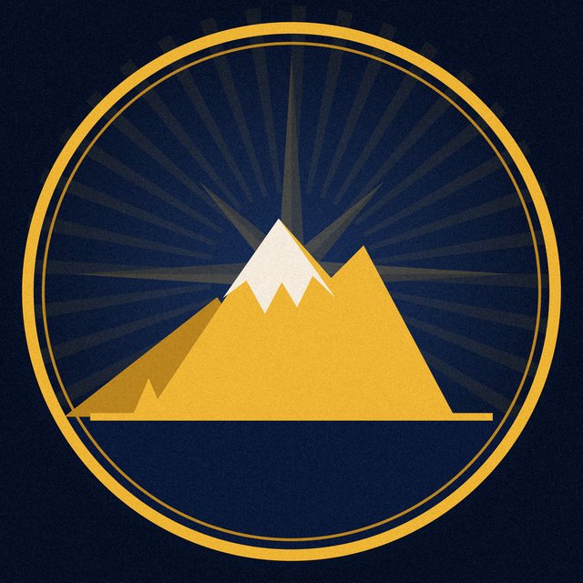 Shuey Hikes badge: a gold mountain peak inside a compass ring on navy