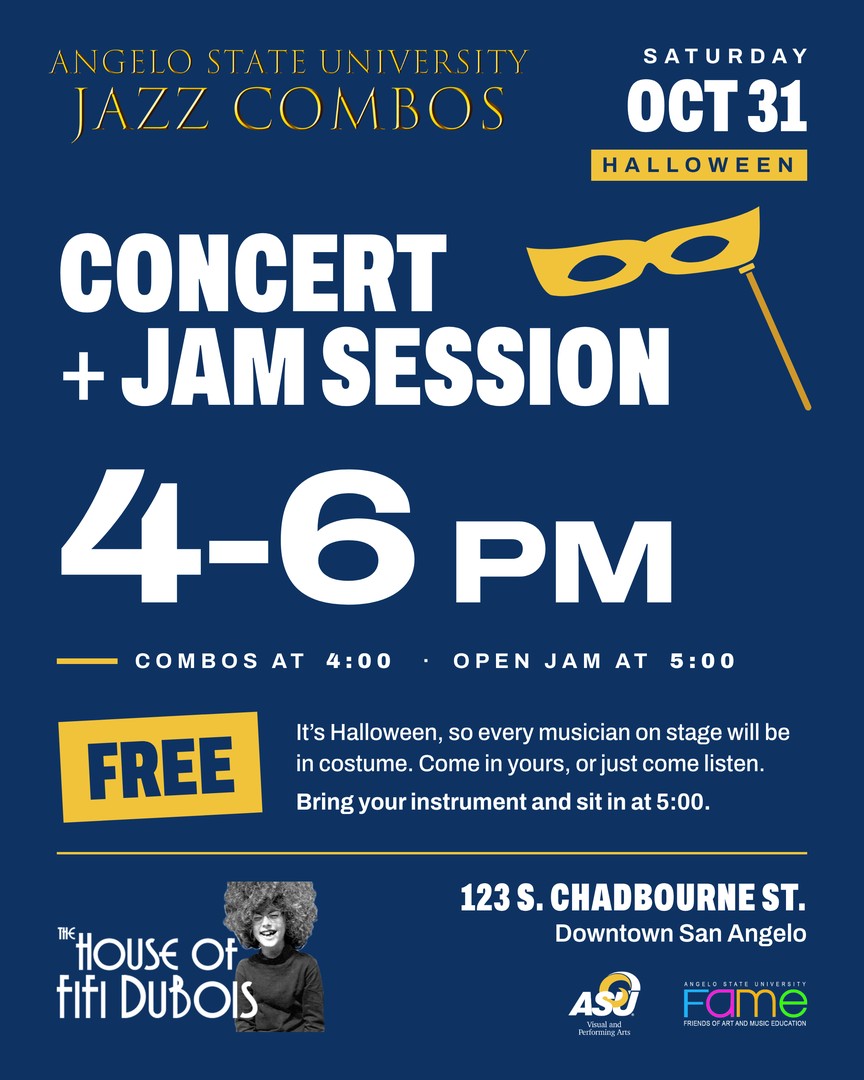 Poster: ASU Jazz Combos Halloween concert and jam session, Saturday, Oct. 31, 4 to 6 p.m., free, 123 S. Chadbourne St.